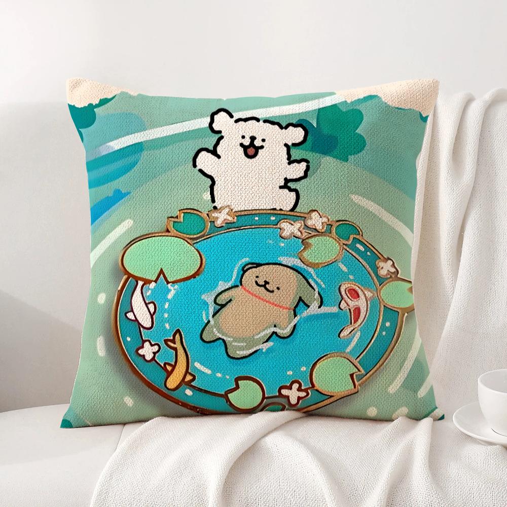 Korean Line P-Puppy Cushion Cover Summer Coolness Linen Fabric Double-Sided Printing Pillow Case Sofa Home Decor Gift