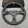 JDM 14-inch 350MM Racing Modified Leather Steering Wheel, Flat Drift Sports Game Steering Wheel PCD70MM
