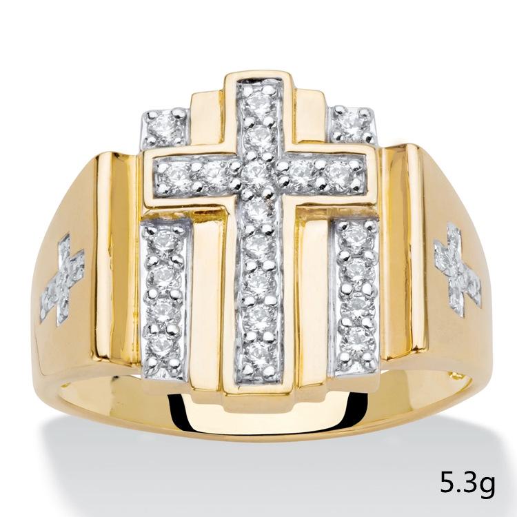 Chenrui Inlaid Rhinestone Cross Gold Ring - European & American Style Jewelry