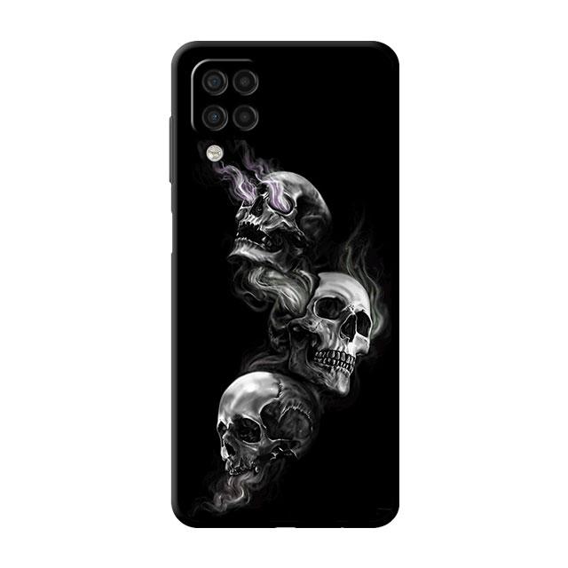 Czarny Etui dla Samsung Galaxy A52 A73 5G A33 A12 A53 A22 A13 4G A24 A14 A23 A54 A70 Miękki Pokrowiec na Telefon Czarna Kosa Czaszka Szkielet