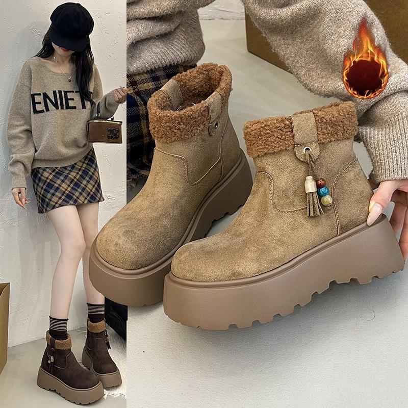 Women's Soft Elastic Winter Warm Cold Padded Snow Boots Thick Soles Non-slip Wear Outdoor Leisure Sports Furry Mouth Cotton Boots