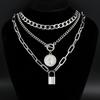 Women Three Layer Necklace Set, Embossed Round Coin Pendant OT Clasp Necklace, Luxury European Style Stackable Neck Jewelry