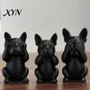 French Bulldog Desk Ornament 3D Printed Statues Set of 3, Matte Black Sculpture, Minimalist Bull Dog One-piece Molded Figure Figurines for Home