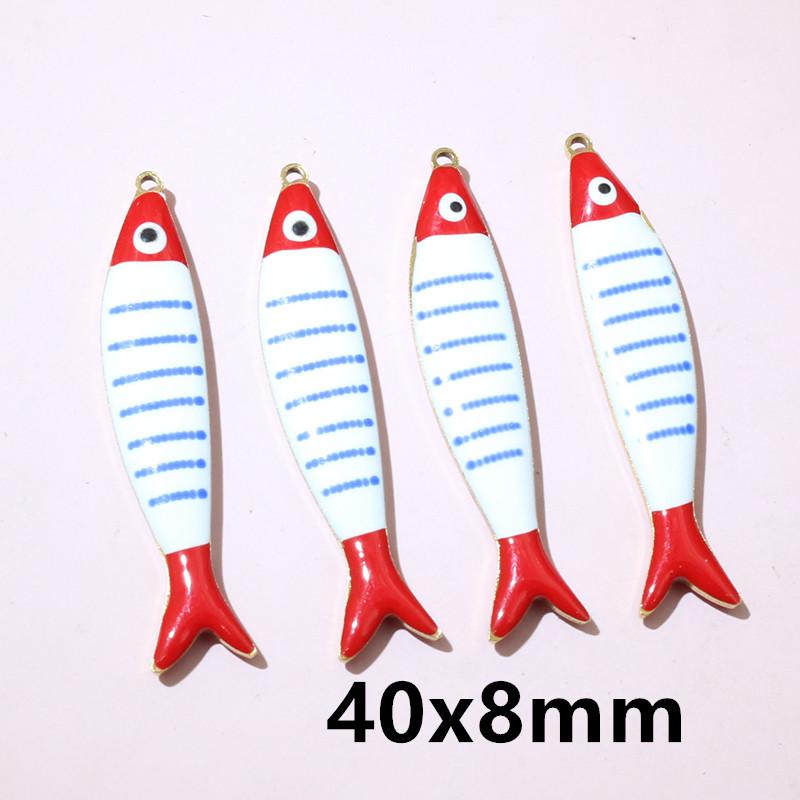 10pcs Stainless Steel Enamel Stripe Fish Charms Pendant 40x8/40x14mm DIY Jewelry Making Accessories for Necklace Earrings