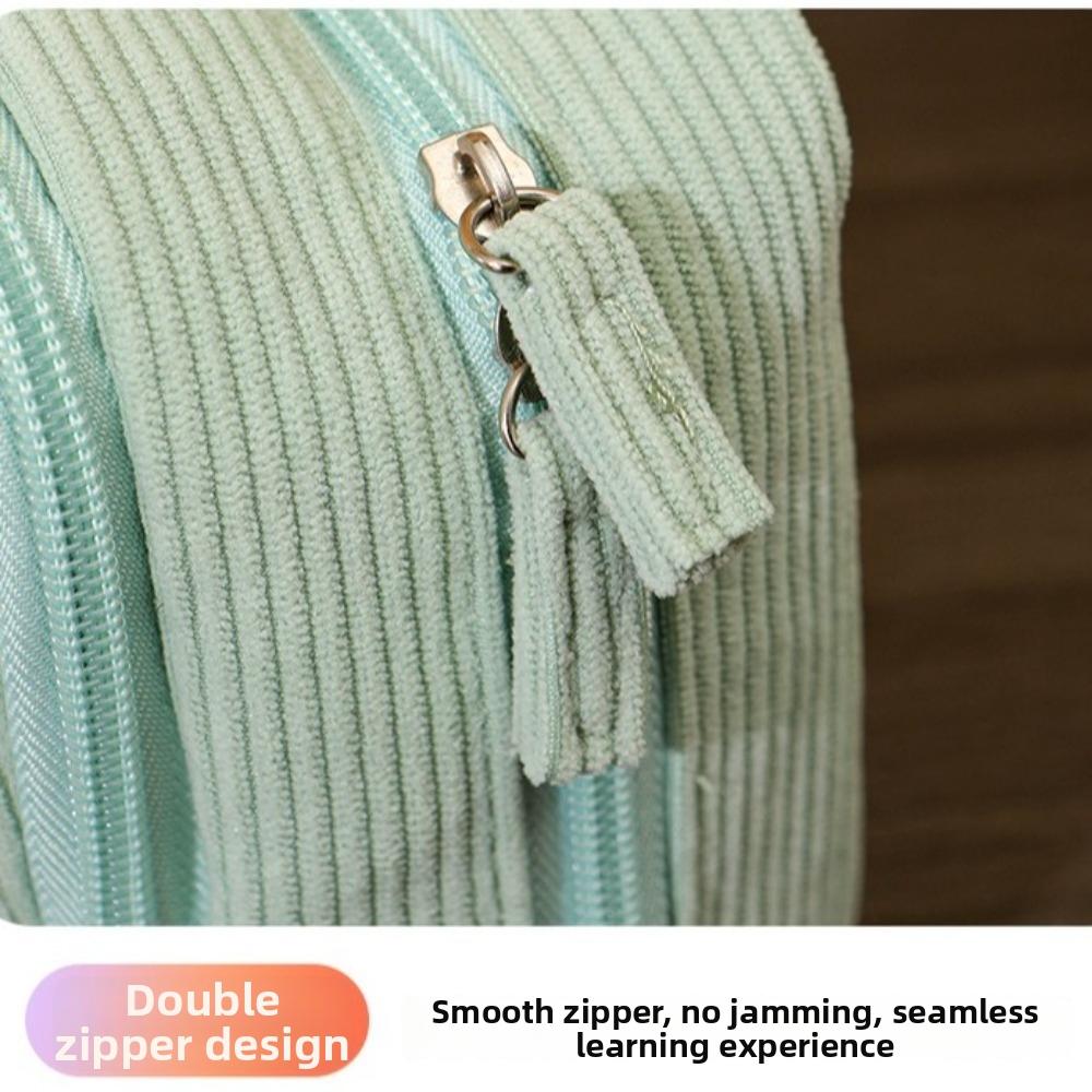 Corduroy Material Pencil Box Large Capacity Minimalist Design Storage Bag Portable Solid Color Stationery Organizer
