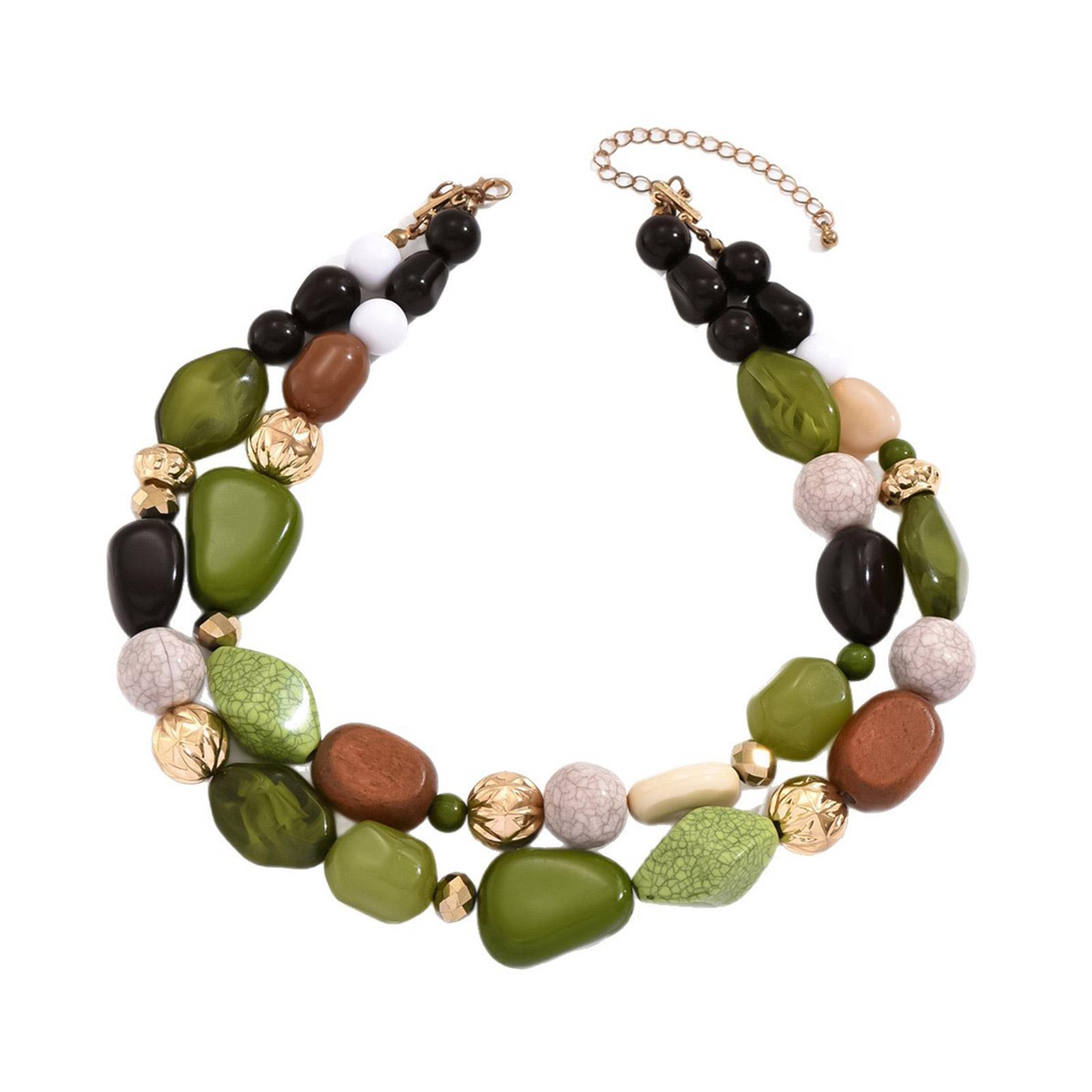 

Bohemian Pendant Necklace With Multilayer Stone Detail, Beaded Collarbone Chain Casual or Party Jewelry Gift 1