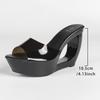 Women's Black Peep Toe Mule Sandals, Patent Leather High Heel Slip On Slippers, Platform Waterproof Backless Dress Party Shoes