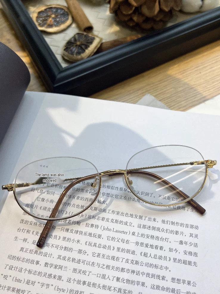 8181 Módní dámské oválné kovové brýle proti modrému světlu - Ultralehký a stylový japonsko-korejský design dioptrické obruby