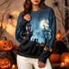Women's Long Sleeve Halloween Print Neck Sweatshirt, Casual Relaxed Fit Pullover Top