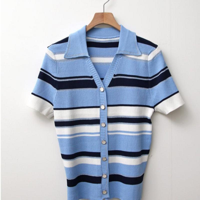 Shop Slim Fit Color Stripe Short Sleeve Knit Cardigan Ivory Bong Wcd 3412