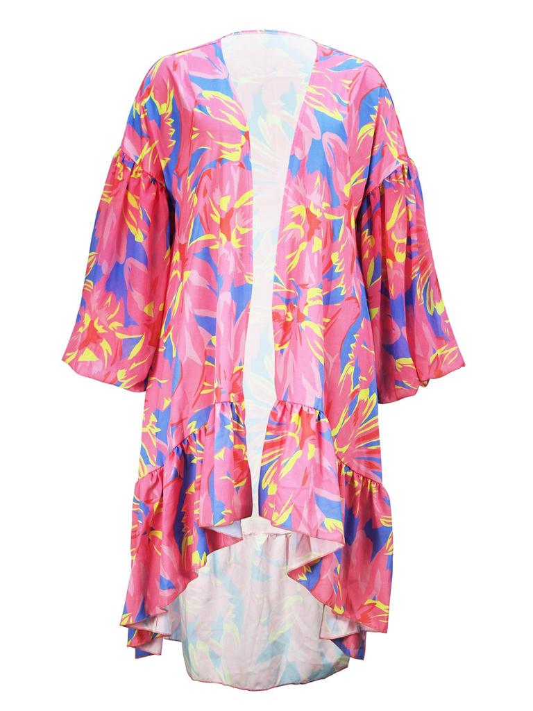 Elegant Women's Plus Size Fashion Coat with Irregular Hem and Lantern Sleeves