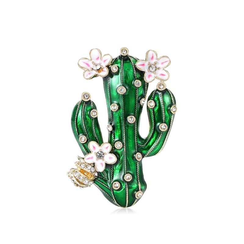 Vibranting Flowering Cactus Designs Brooch Featuring Glitterings Alloy Rhinestones Ideal for Office Wear 1