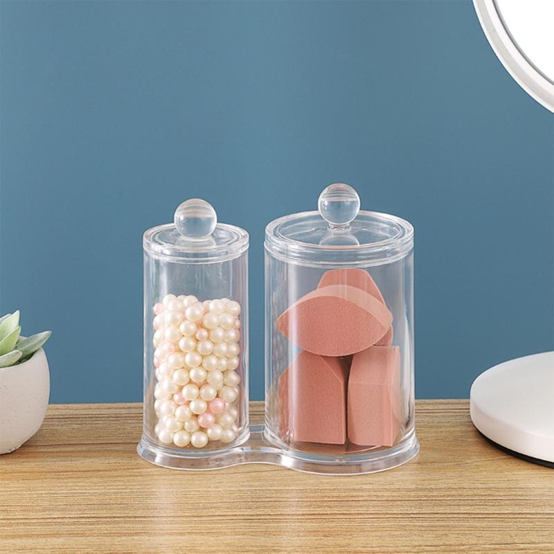 Multipurpose Clear Acrylic Storage Container Set With Lids Qtip Dispenser For Vanity Bathroom Countertop Organization