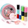 Sewing Kit with Thread, Needle, and Cross-stitch Tools in Solid Wood Pouch