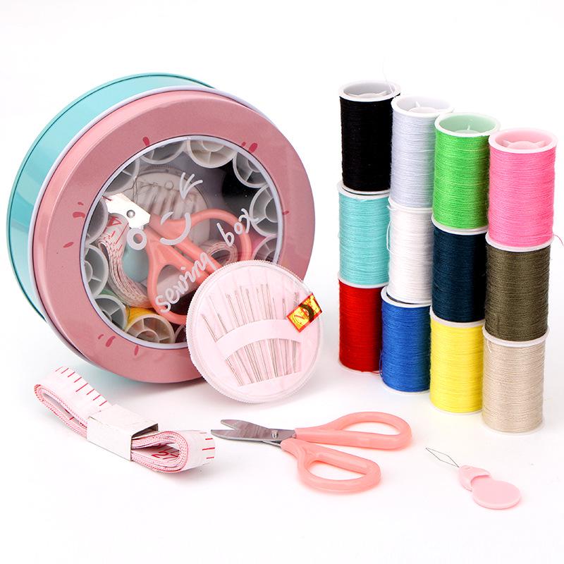 Sewing Kit with Thread, Needle, and Cross-stitch Tools in Solid Wood Pouch
