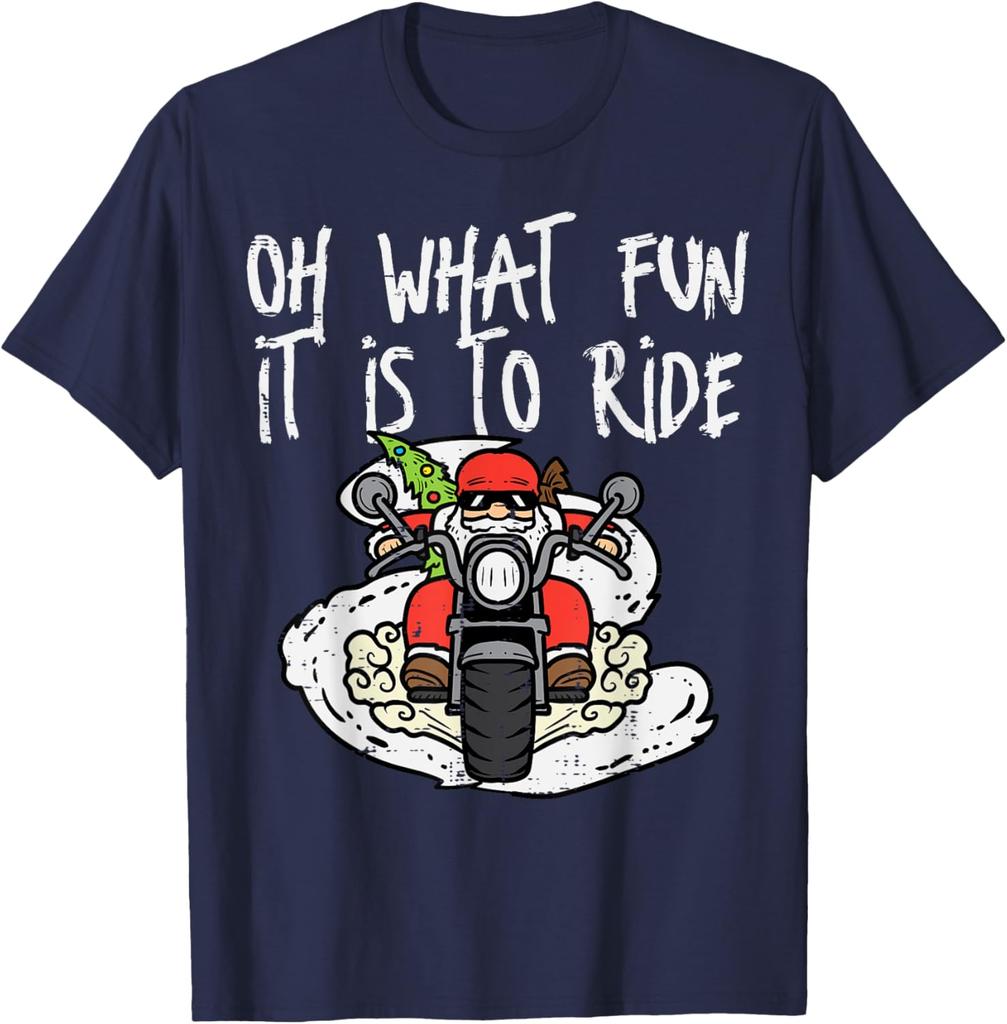 Christmas What Fun Is To Ride Biker Santa Xmas Men T-Shirt Funny T Shirts Offensive Tee Cotton Retro Street Fashion Men's Shirt