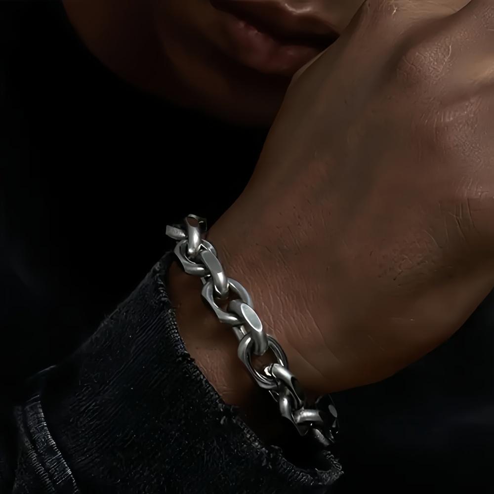 Simple Silver Color Stainless Steel Raw Cuban Chain Bracelet For Men Hip Hop Punk Street Jewelry Women's Gift Accessories