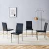 [Set of 4 Dining Chairs] European Light Luxury In Black-Silver: Black PU Leather + Silver Metal Legs, Fits In Dining Rooms, Living Rooms and More.