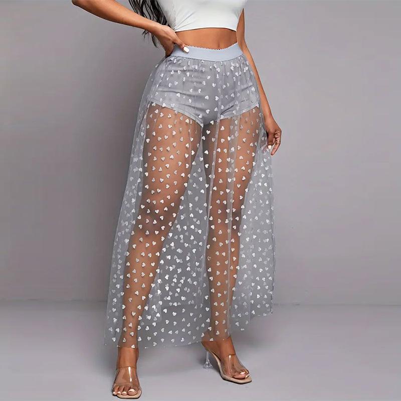 European & American Fashion Crochet Lace See-through Midi Skirt - Sexy, A-line, Spring/Summer, Micro-elastic.
