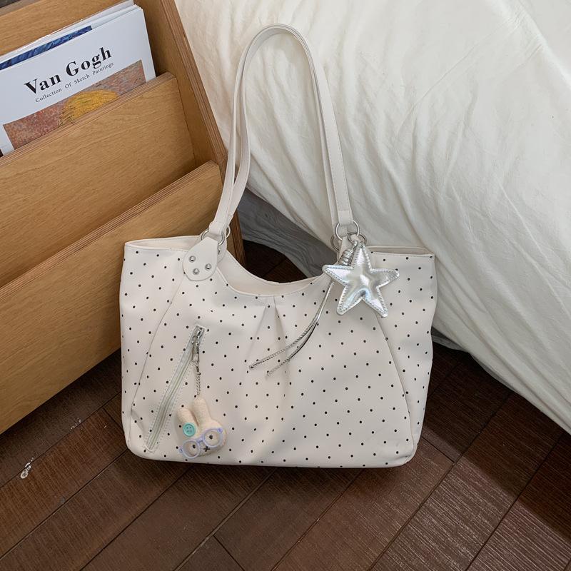 Polka Dot Tote Bag Korean Fashi Large Capacity Shoulder Bag Magnetic Clasp Handbag Casual Versatile Commuter Bag Star Pendant