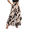 Summer Chiffon Leaf Printed Casual Pants With High Waist And Wide Legs For Women