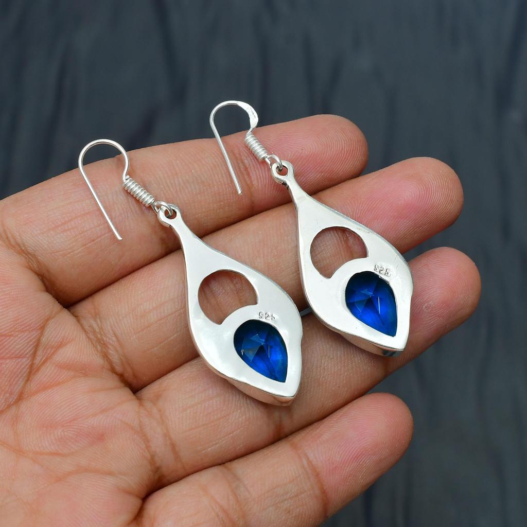 London Blue Topas Edelstein Handgefertigt 925 Sterling Silber Schmuck Ohrring