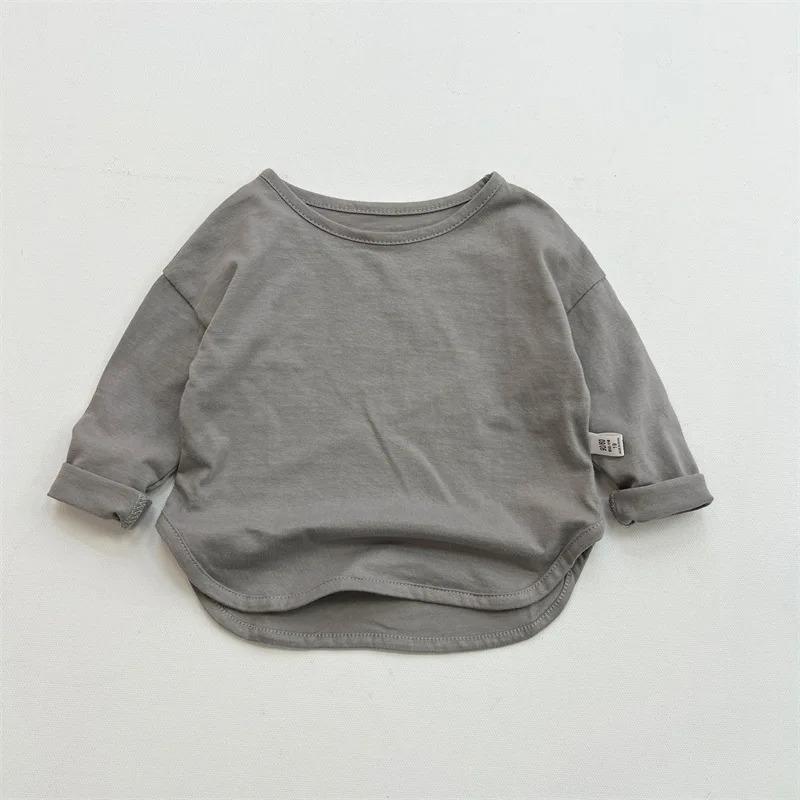 Spring Autumn Children's Pure Long Sleeve T-shirts Solid Color Boys Girls Kids Baby Leisure Tee Student Clothes