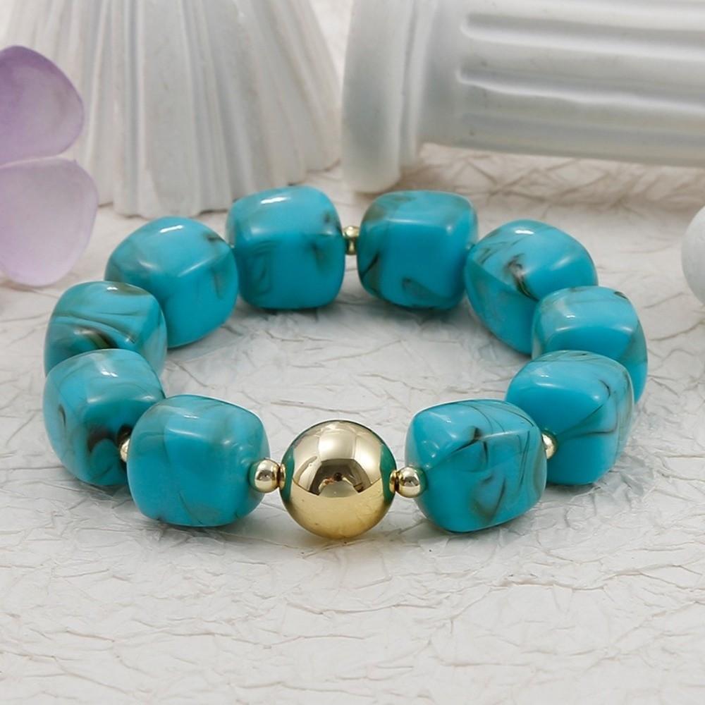 Acryl Quadratische Perlen Armband Harz Bunt Elastisch Geometrisch Armband Mehrschichtig Aussehen Übertrieben Stapel Handkette Täglich