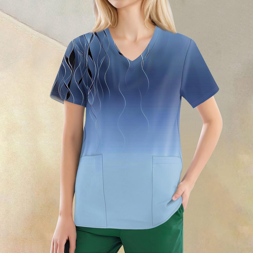 Women's V-neck Fashion Casual Printed Tops And Protective Workwear