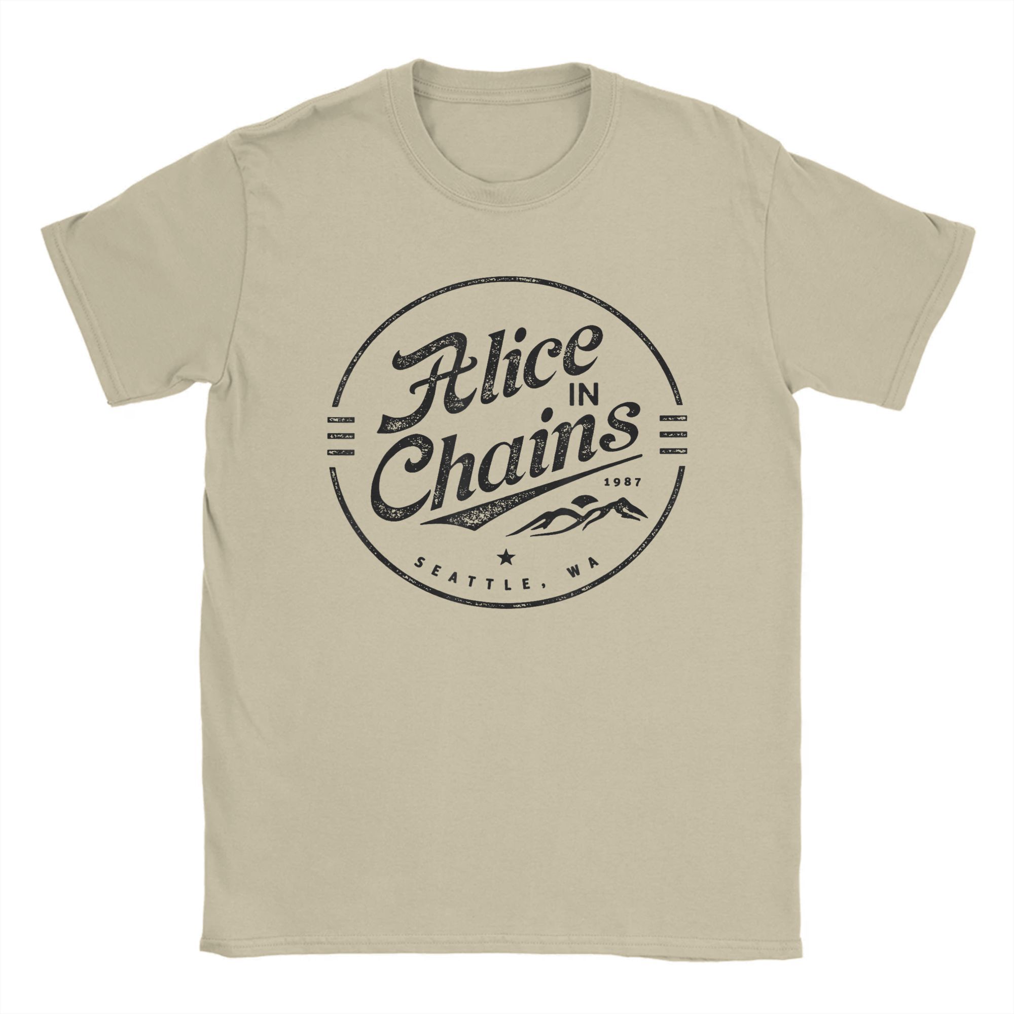 

Футболка с логотипом группы Alice in Chains, мужские хлопковые забавные футболки, футболка с круглым вырезом и надписью Heavy Metal Music, короткий рукав, мерч размера «плюс» S хаки