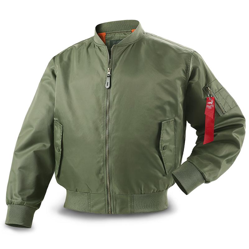 Men's Gray Classic MA1 Bomber Jacket Stand Collar Full Zip Flight Windbreaker Coat