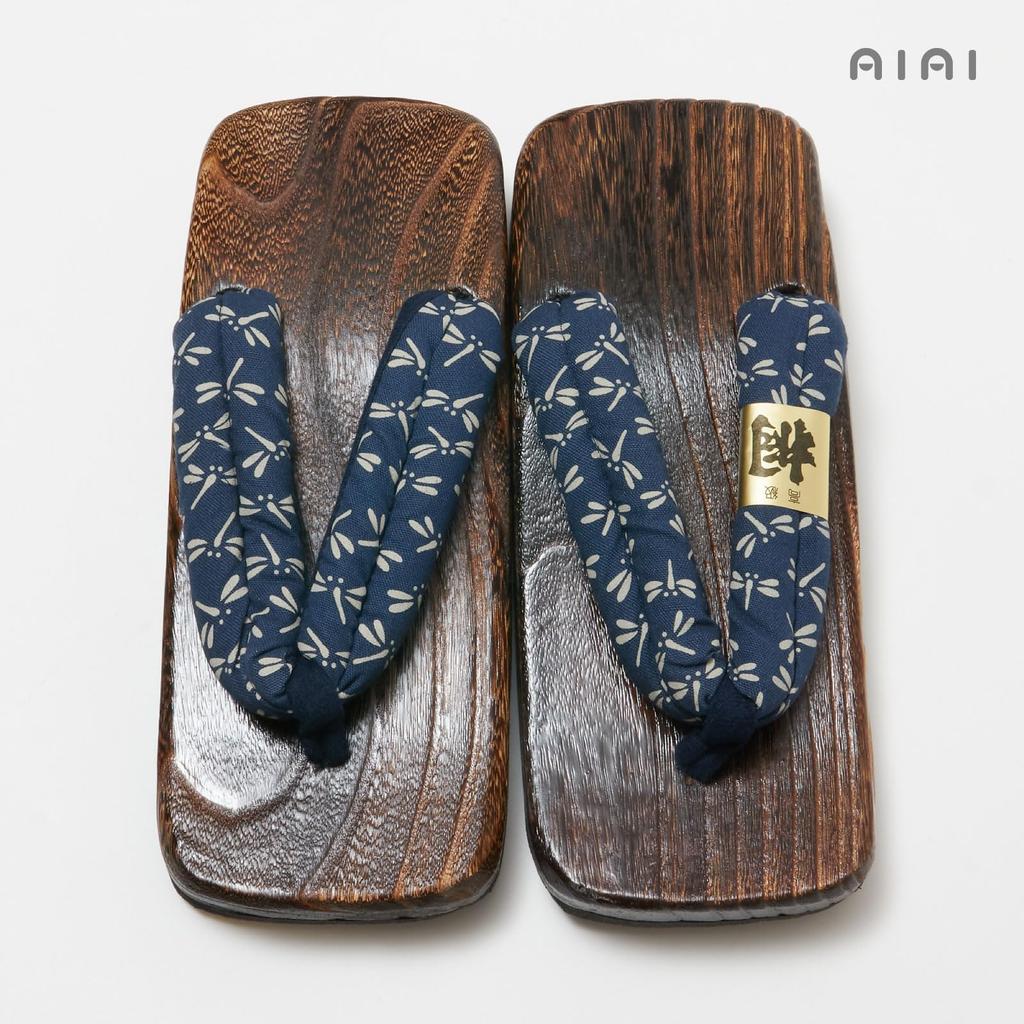 Aiai Men's Burnt Paulownia Wood Geta Sandals with Thick Straps for Comfort and Stability (Ukon Style) (Japanese Shoe Sizes, Adult, Alphabet) Tombo, LL