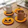Heat Insulation Coaster Wooden Pumpkin Coaster, Non-Slip Halloween Table Mat, Party Accessory Waterproof for Holiday Home Decor