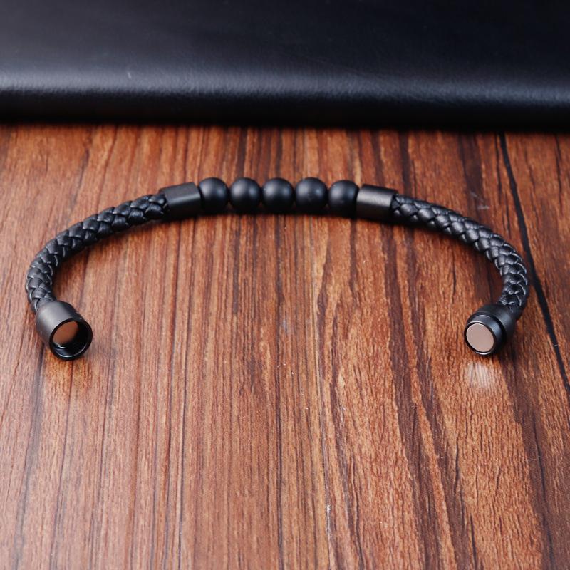 Charm Rope Nerez Magnetický Přírodní Kámen Kožený Muž Náramek Korálkový Náramek Sopečný kámen Náramky Náramky Řetízek Dárek