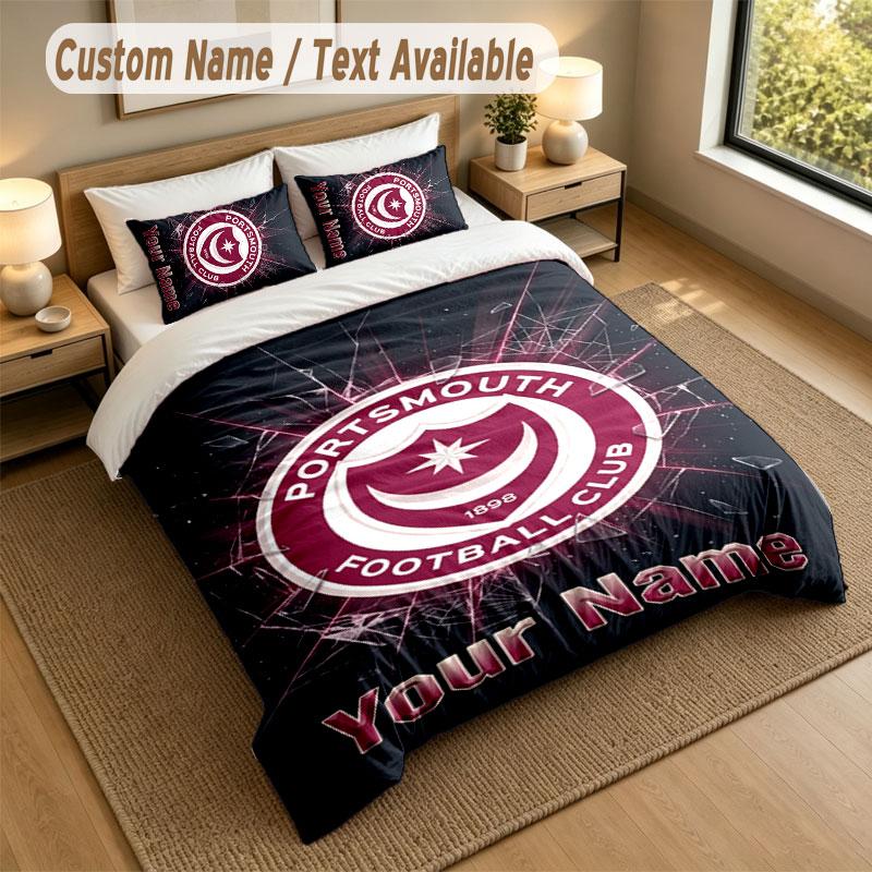 Bedding Set 1 Duvet Cover 2 Pillowcases Portsmouth FC Print Soft Bed Linen Bedroom Decor
