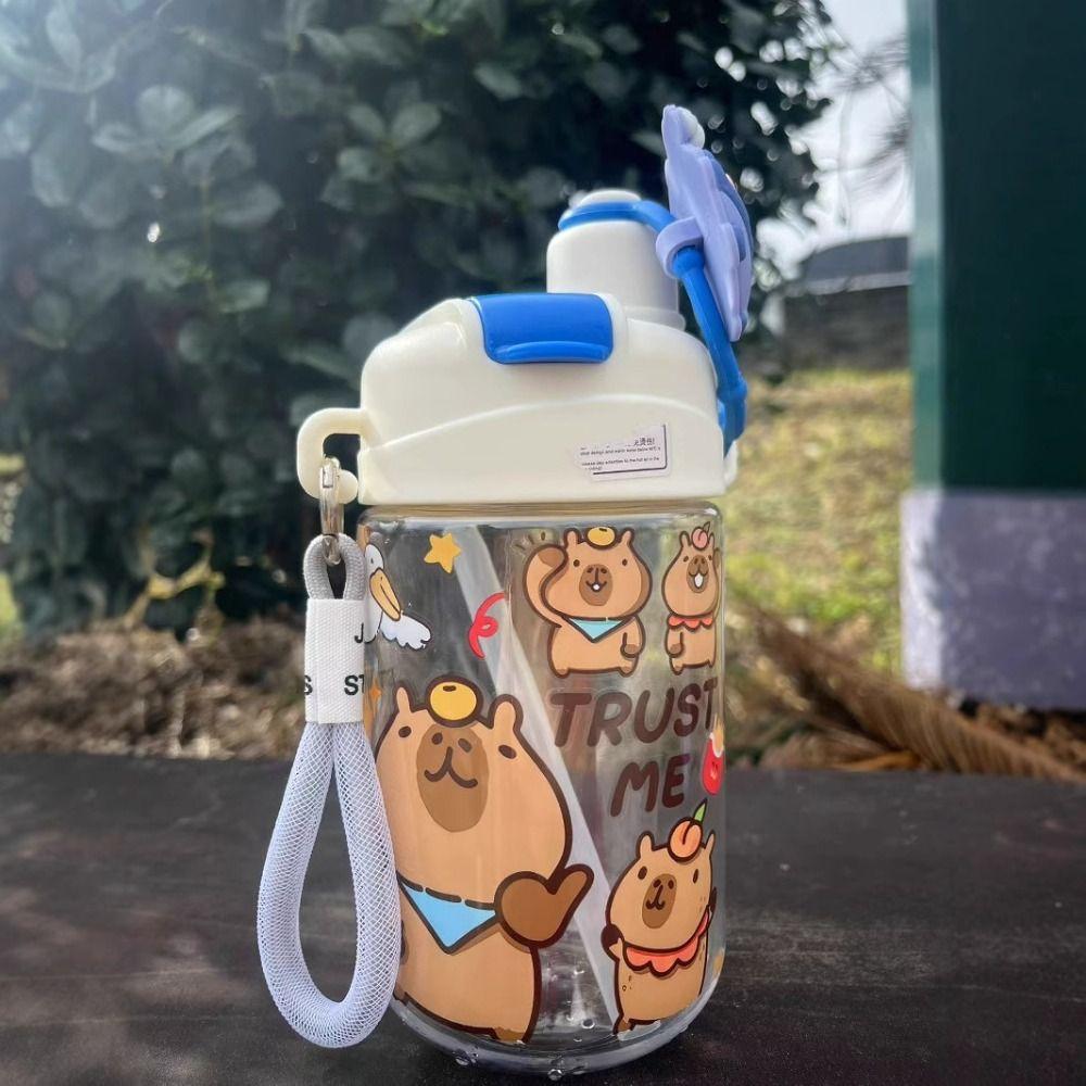 Cartoon Capybara Water Bottle 600ML Student Water Bottle Portable Double Drinking Cup  Summer