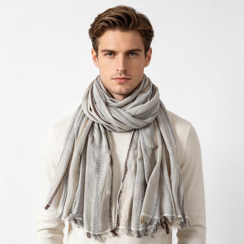 Fashion Striped Cotton Linen Scarf for Men
