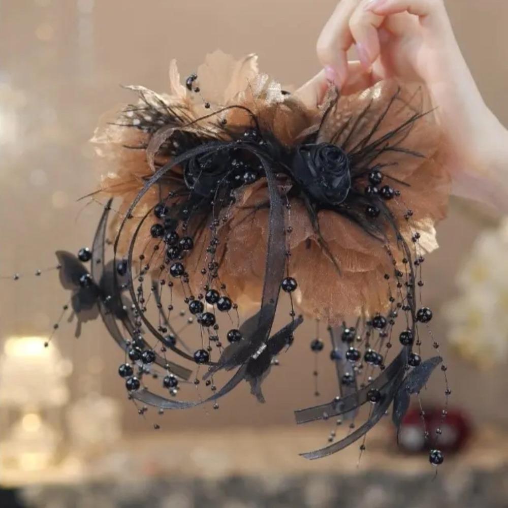 

Заколка-акула с розовым пером и кисточкой для волос, аксессуары для волос в стиле акулы, женские коготи кофейный