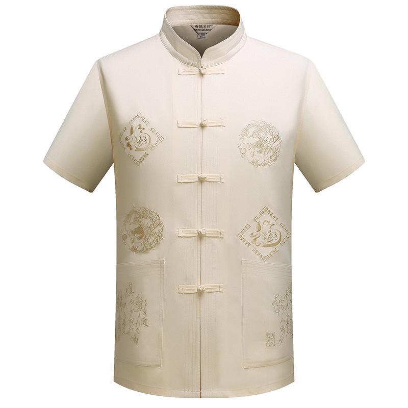 Men's Ethnic Summer Tang Suit: Short-Sleeved Stand Collar Monk Robe-Inspired Hanfu Top