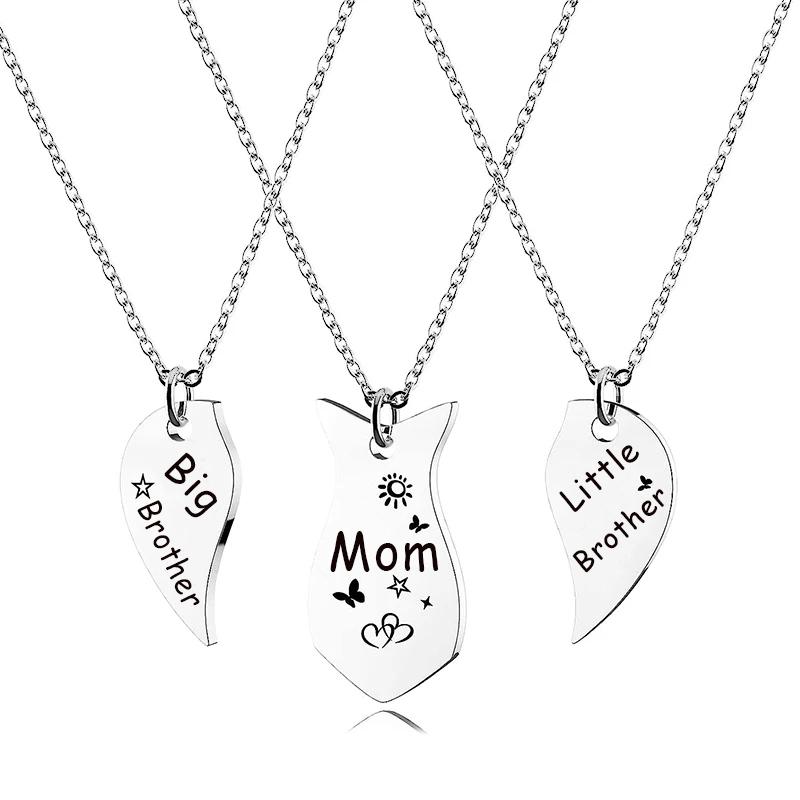 3 Stück Mama Große Schwester Kleine Schwester Herz Passendes Halsketten-Set Edelstahl Mutter Tochter Halsketten Schmuck Geschenke white