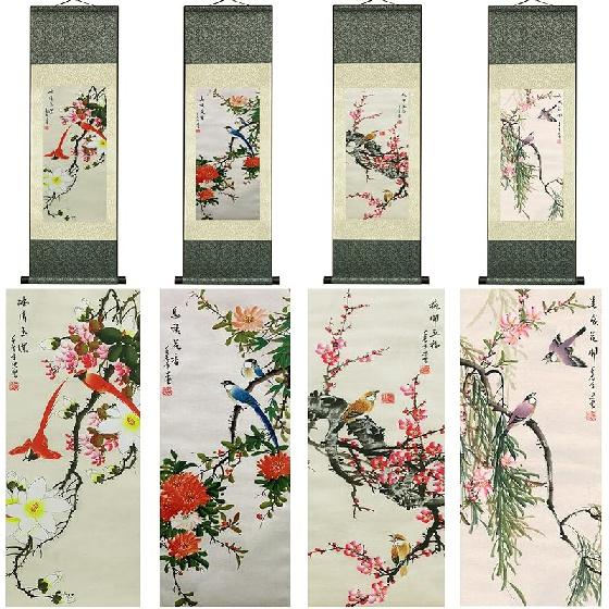 AtfArt Asian Wall Decor - Beautiful Silk Scroll Painting of Waterfall River Landscape - Mountain Spring Autumn Color Oriental Decor Chinese Art Wall