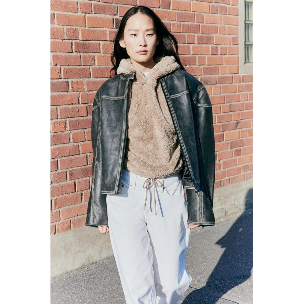 

H M Pile Hoodie Beige