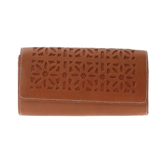 Flap Long Wallet Cutwork Brown [Genten]