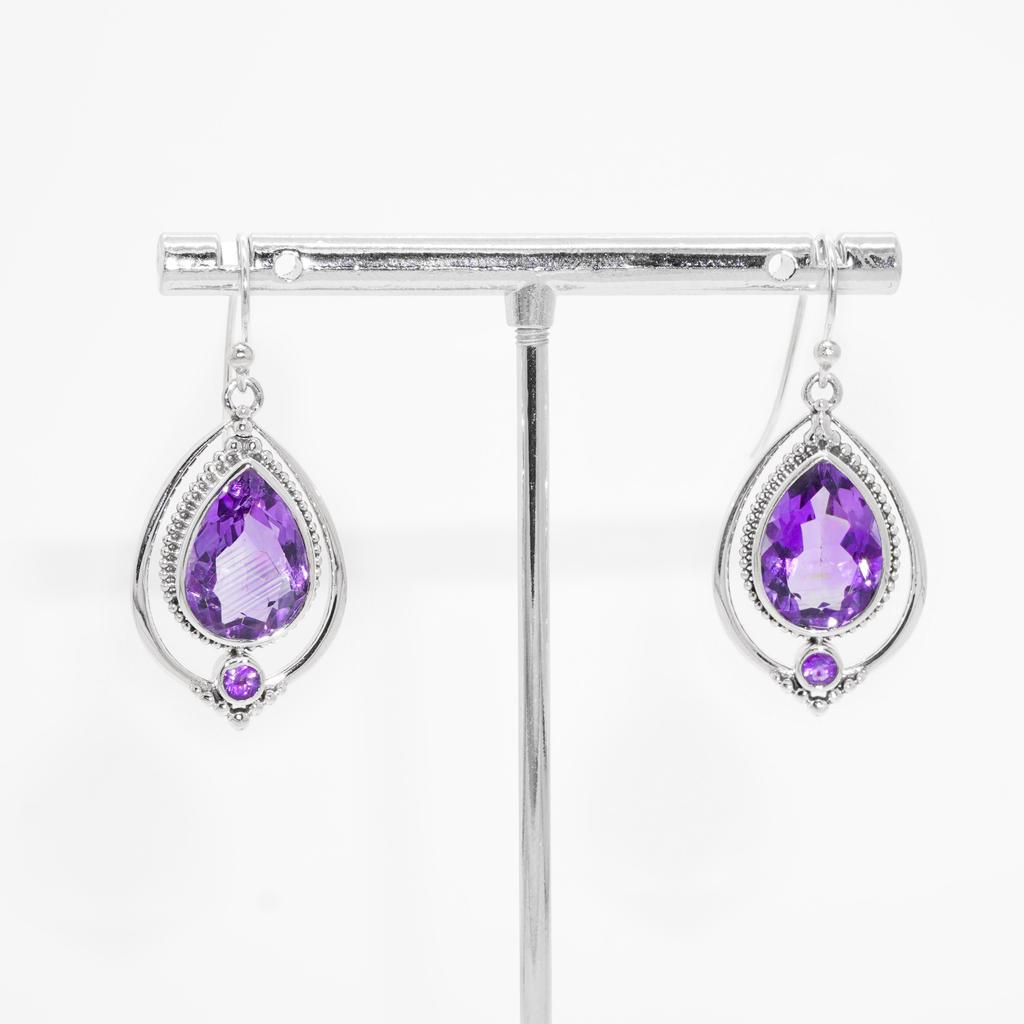 Natural Amethyst Earrings, 925 Sterling Silver Jewelry, Gift for Mom, Dangle Earrings