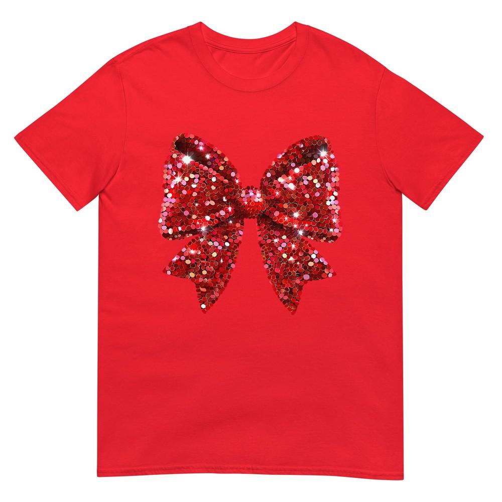 Coquette Bow Merry Christmas Xmas Sparkle Family Holiday TShirt S