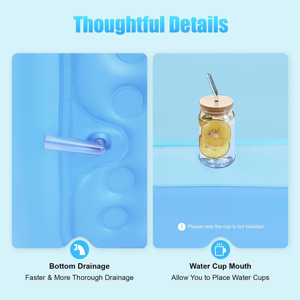 62'' Large Inflatable Bathtub for Adults Portable PVC Hot Tub SPA with Ergonomic Backrest & Drain Plug Foldable Design for Indoor Outdoor