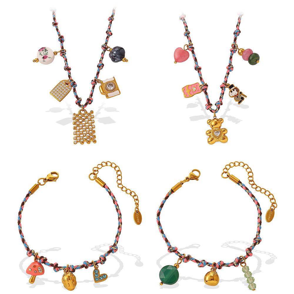 Summer Vacation Wind Dopamine Girl Heart Woven Color Rope Diy Diverse Pendant Bracelet Necklace Jewelry Set
