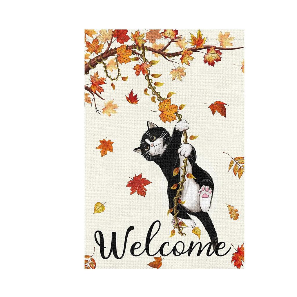 Double Sided Thanksgiving Pumpkin and Maple Leaves Garden Flag 45 by 30 Cm Seasonal Decorative Banner for Outdoor Indoor Use
