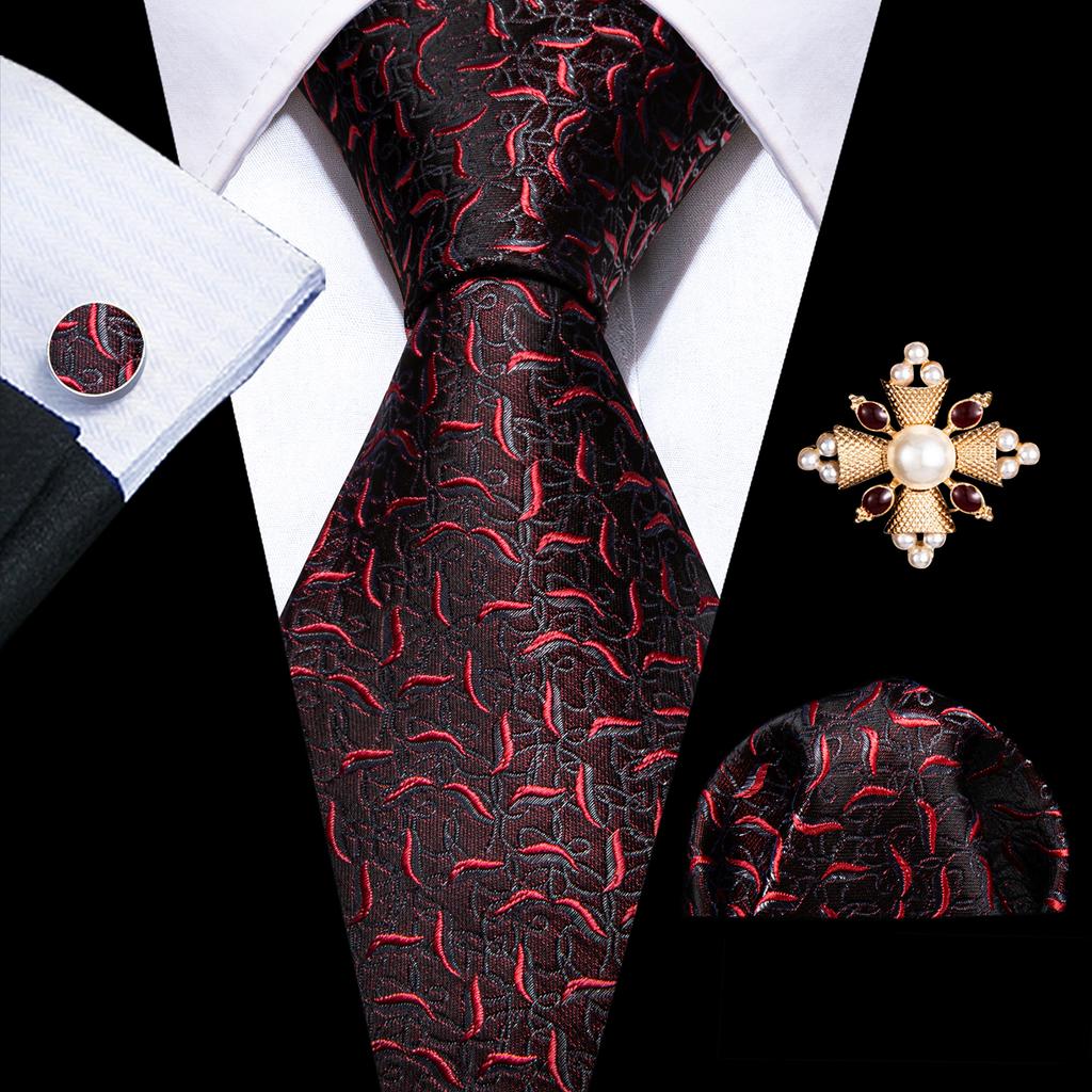Barry.Wang Pearl sagė su kaklaraiščiu vyrams Paisley gėlių šilko kaklaraištis Hanky rankogalių sąsagų rinkinys