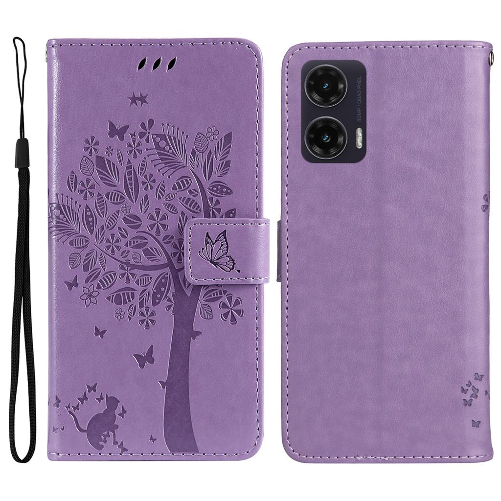 Etui na telefon Motorola Moto G35 5G ze stojakiem Wzór drzewa dla kota Skórzany portfel Pokrowiec na telefon komórkowy